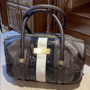 L.A.M.B. Dorset Brown Leather Embossed Satchel